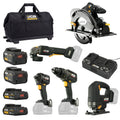 JCB TOOLS PROF 5 PC KIT C.DRILL(160.m)+IMPACT DRV (230N.m)+CIR SAW(185mm)+ANG GRIND (125mm)+ JIGSAW 2X2.0Ah 2X5.0Ah 4.ACHARGER